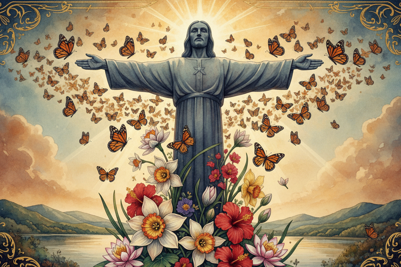 Cristo del Otero with Butterflies and December Flowers